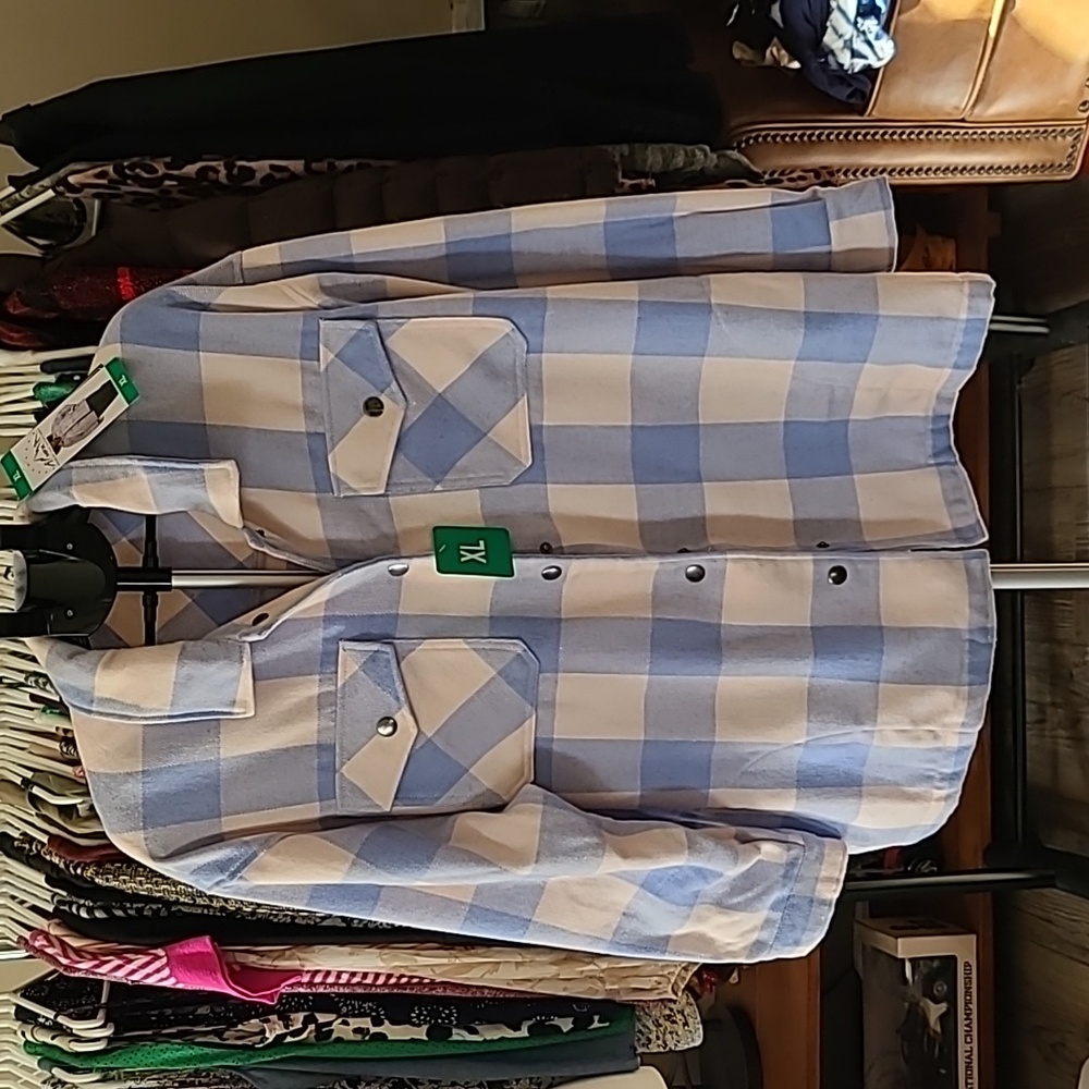 Blue and Cream Buffalo Plaid Shacket NWT Sz XL